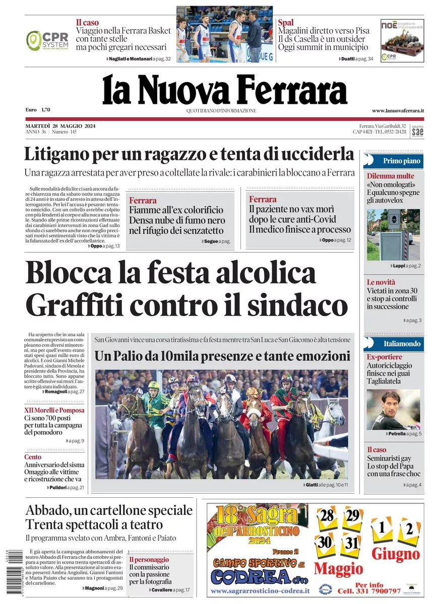 Prima-pagina-nuova ferrara-oggi-edizione-del-2024-05-28